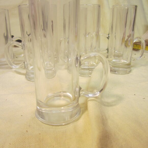 UNIQUE VTG SHOT GLASSES SET OF 8 CLEAR, TALL W/HANDLE - Picture 3 of 6